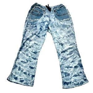 RILEY BLUE TIE DYE VELOUR WIDE LEG PANTS WITH DENIM PATCH POCKETS